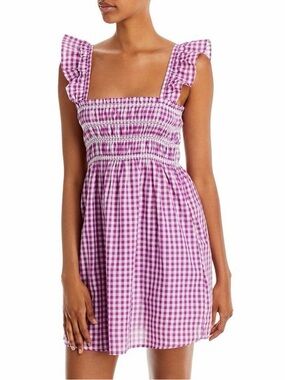 French Connection Purple and White Gingham Smocked Dress